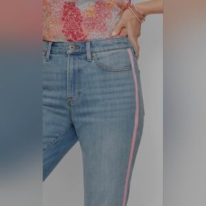 New Talbots Modern Ankle Jeans Pink Stripe Ribbon Trim Sz 2P High Rise Straight
